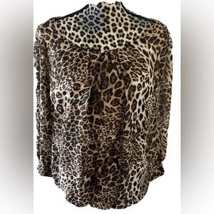 Dress Barn Woman Women's Top 1X Gold Brown Black Leopard Print USA Long Sleeve
